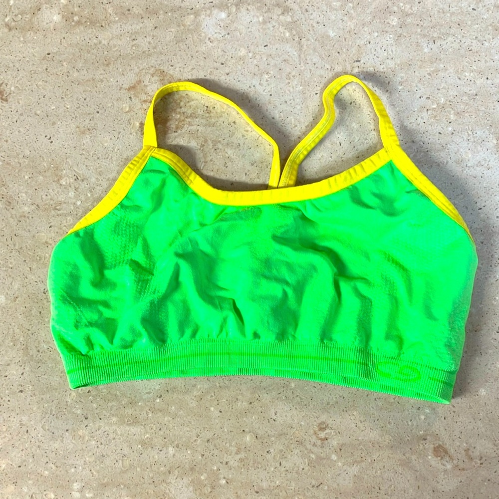 Green and yellow sports bra